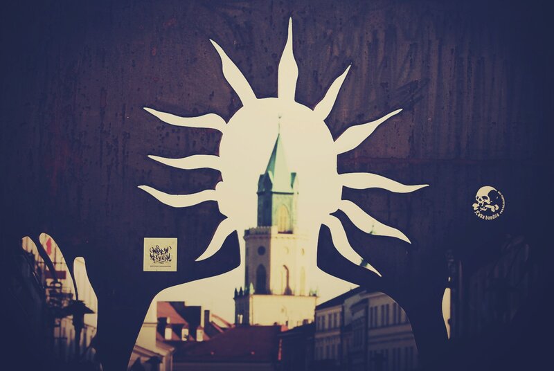Sun cutout with city view