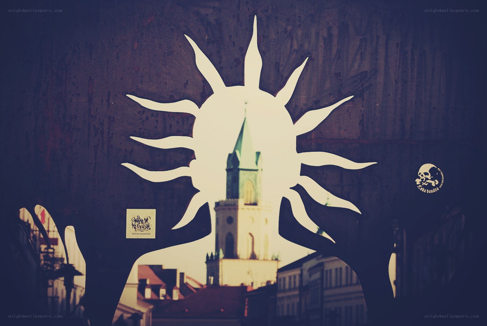 Sun cutout with city view