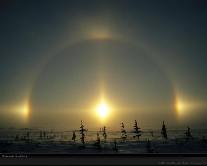 Sun Halo in Snowy Landscape