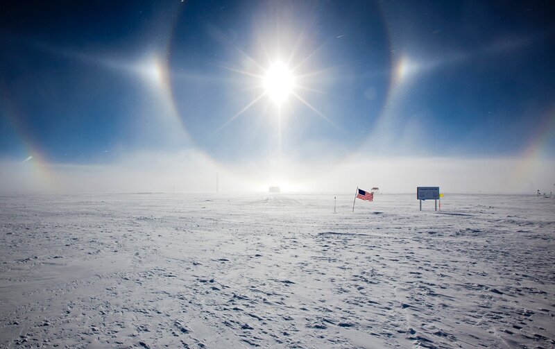 Sun halo over Antarctic research station