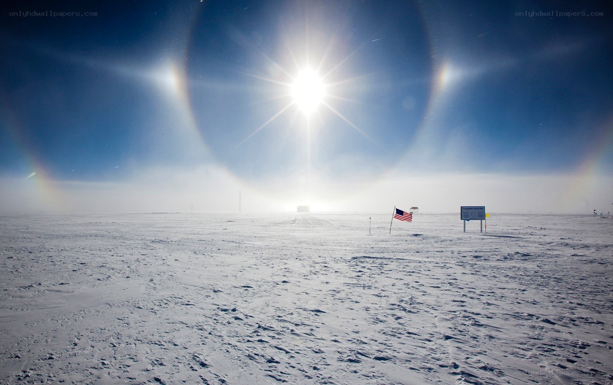 Sun halo over Antarctic research station
