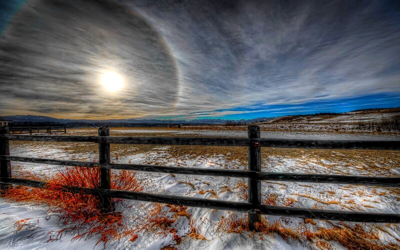 Sun Halo over Snowy Field — White