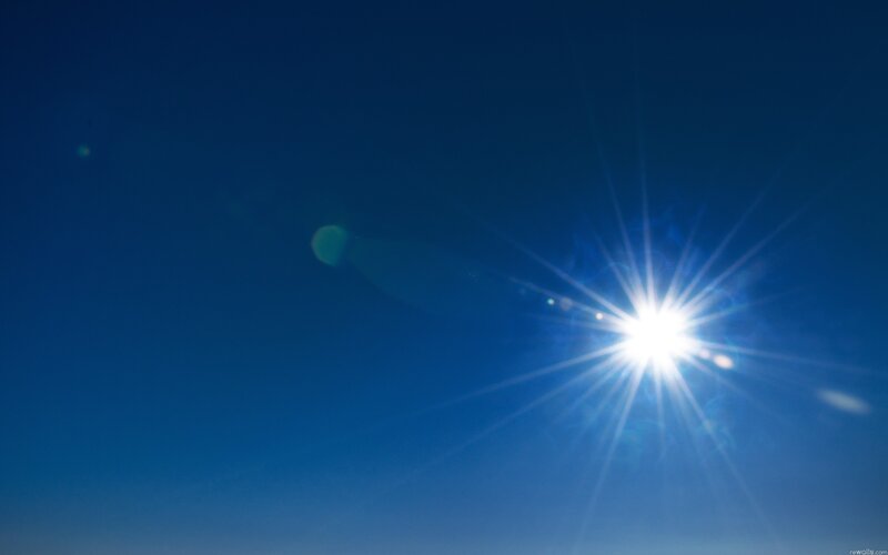 Sun in Blue Sky — Bright, Afternoon, Photograph, Lens Flare