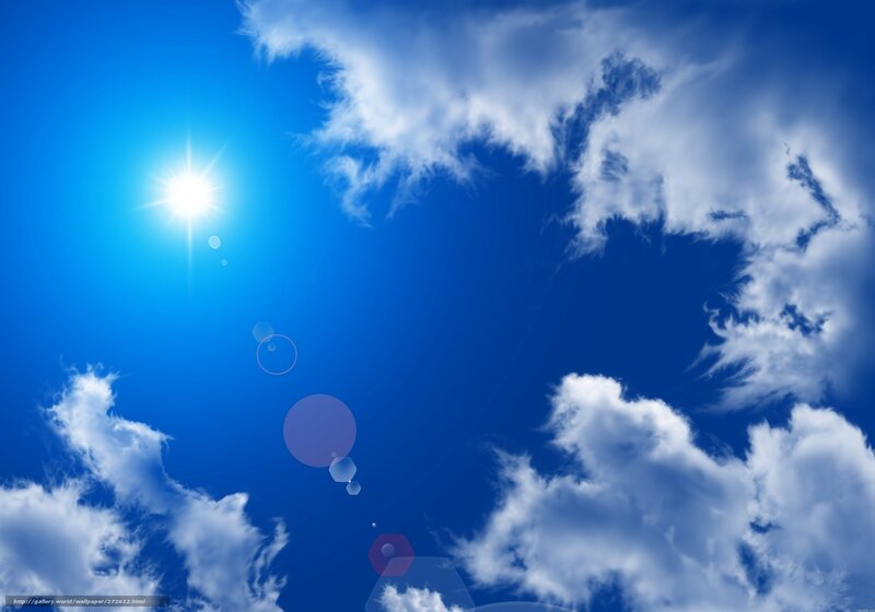 Sun in Blue Sky — Serene, Afternoon, Photograph, Clouds, Lens Flare