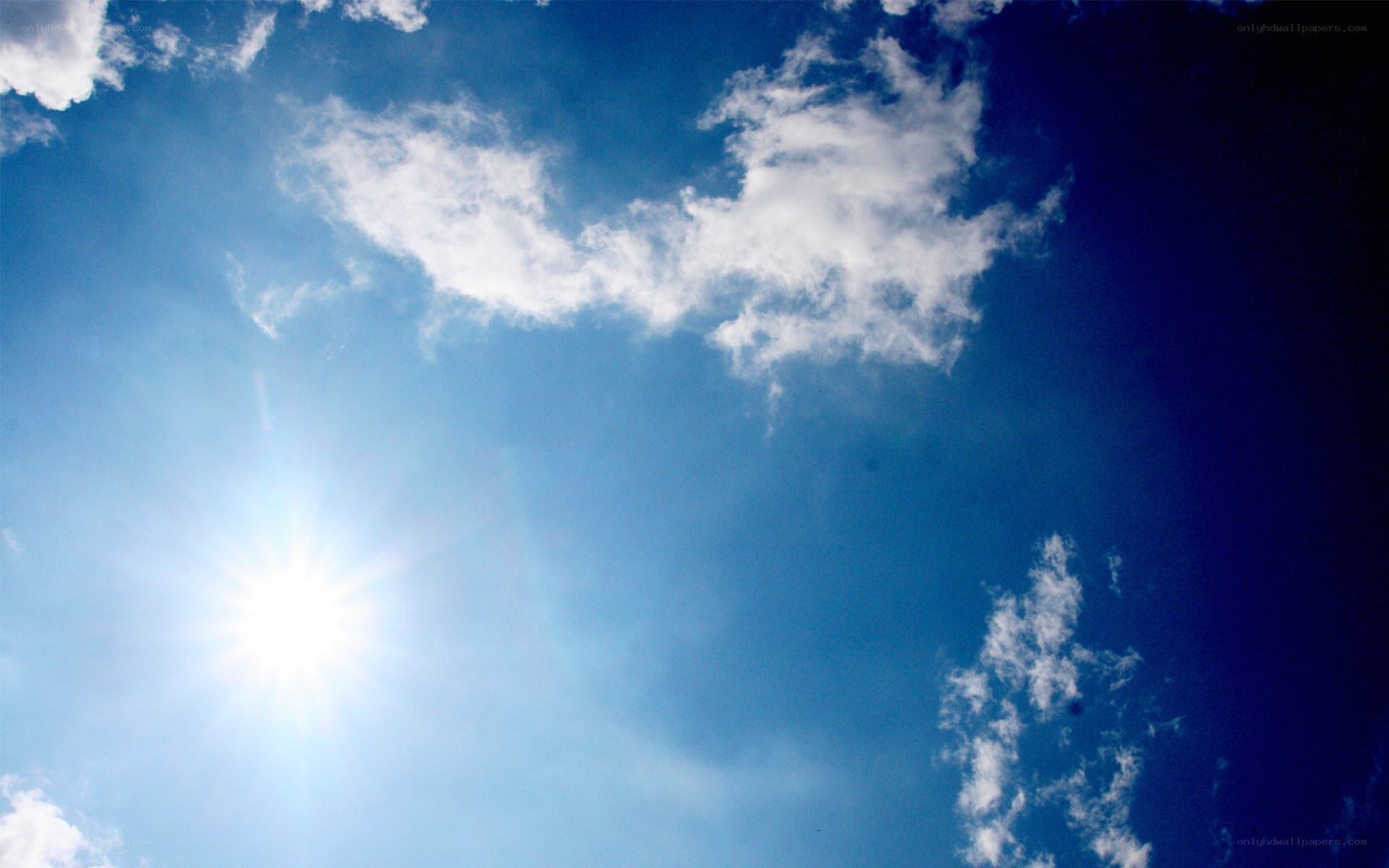 Sun in blue sky with clouds