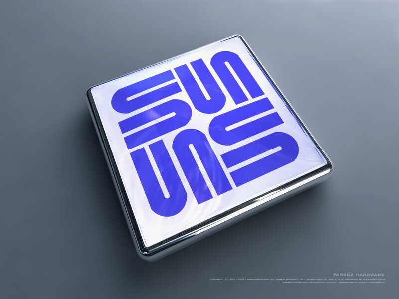 Sun logo on a metallic cube