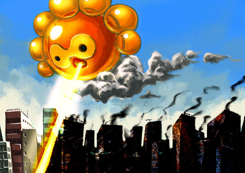 Sun monster attacks city