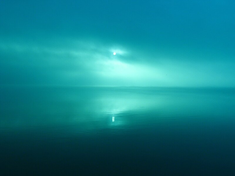 Sun over Calm Water — Blue, Serene