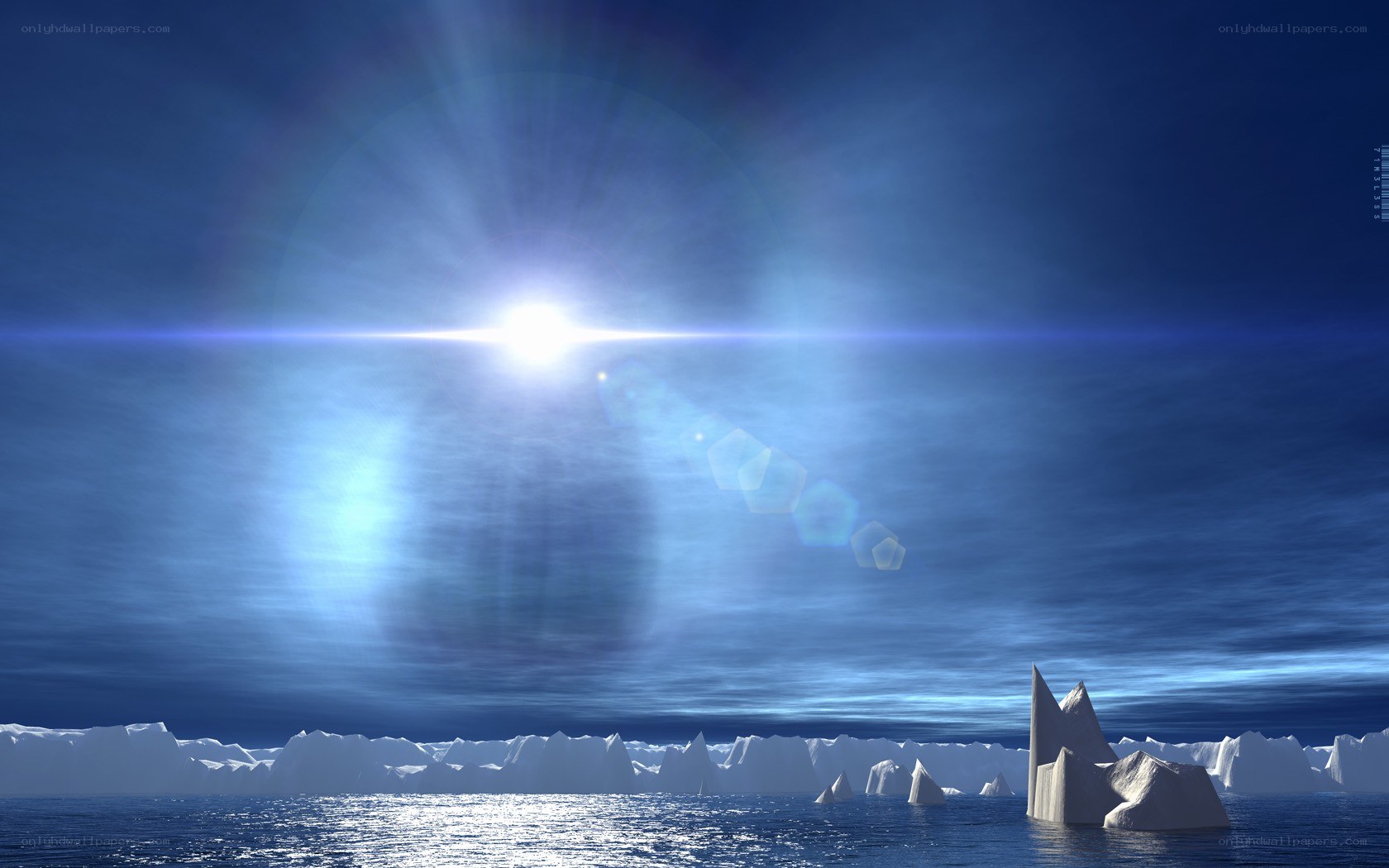 Sun over icy sea