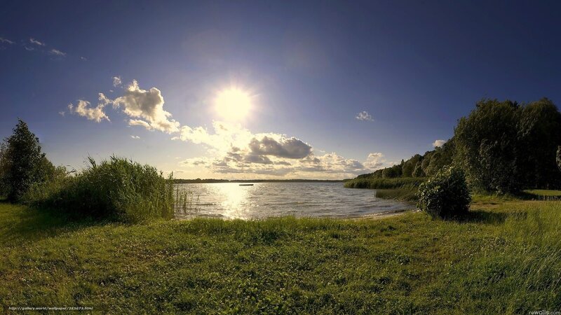 Sun over Lake at Sunset — Blue