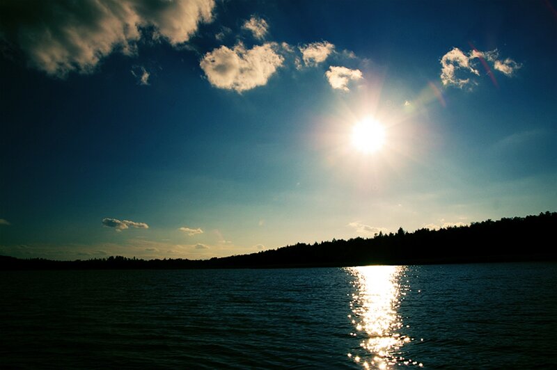 Sun over Lake — Blue, Serene, Sunset