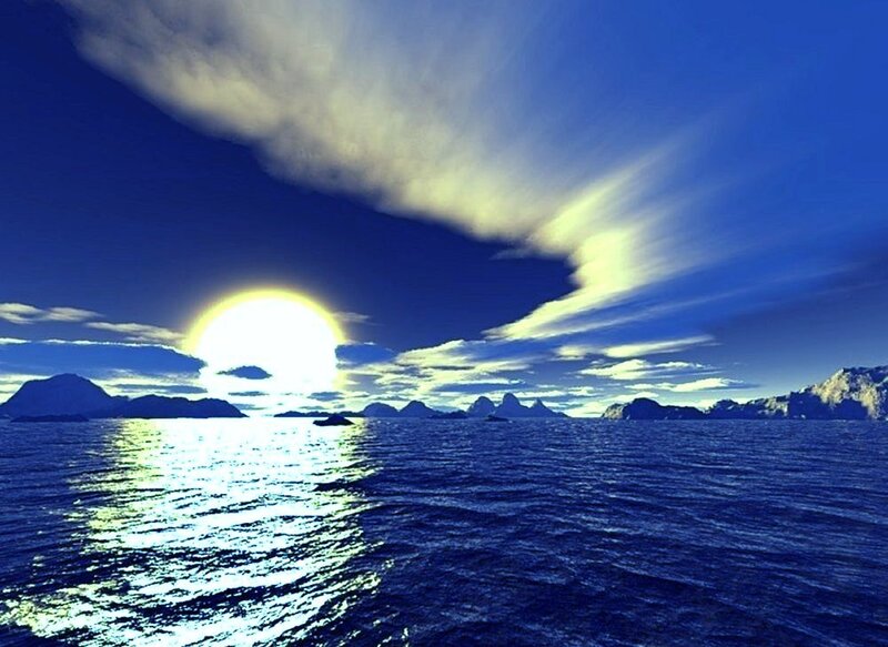 Sun over Ocean — Blue, Dramatic, Sunrise