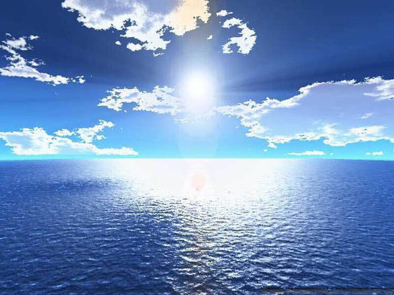 Sun over Ocean — Blue, Serene, Afternoon, Digital Art