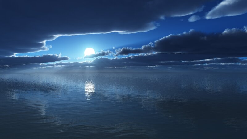 Sun over Ocean — Blue, Serene, Night