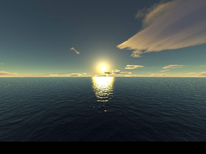 Sun over Ocean — Blue, Serene, Sunset, 3d Render