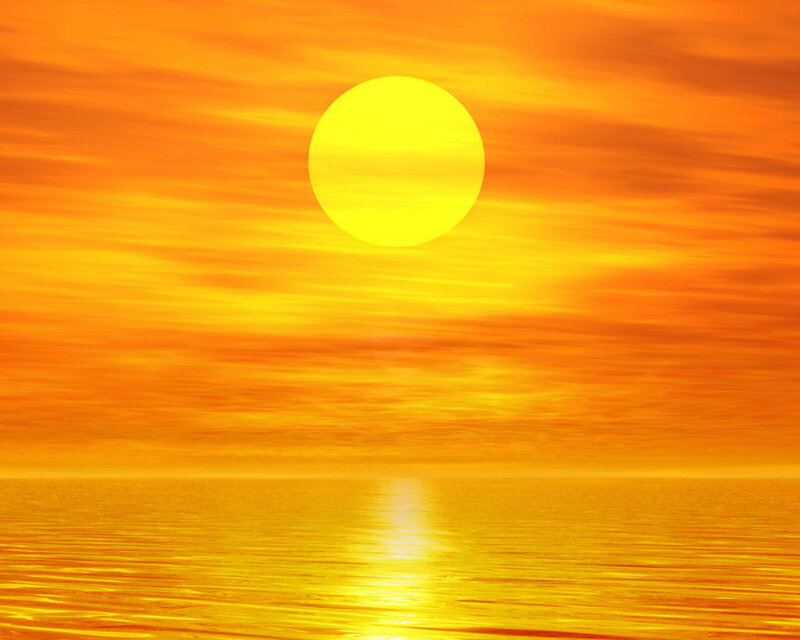 Sun over Ocean — Orange, Serene, Sunset, Digital Art