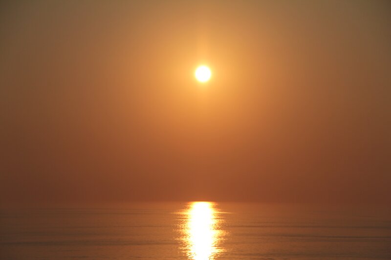 Sun over Ocean — Orange, Serene, Sunset, Photograph, Reflection