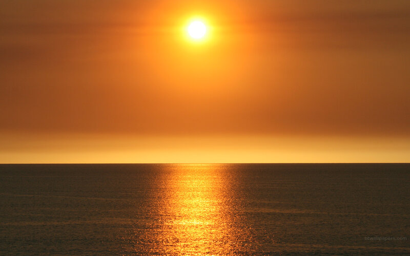 Sun over Ocean — Orange, Serene, Sunset, Photograph, Sky