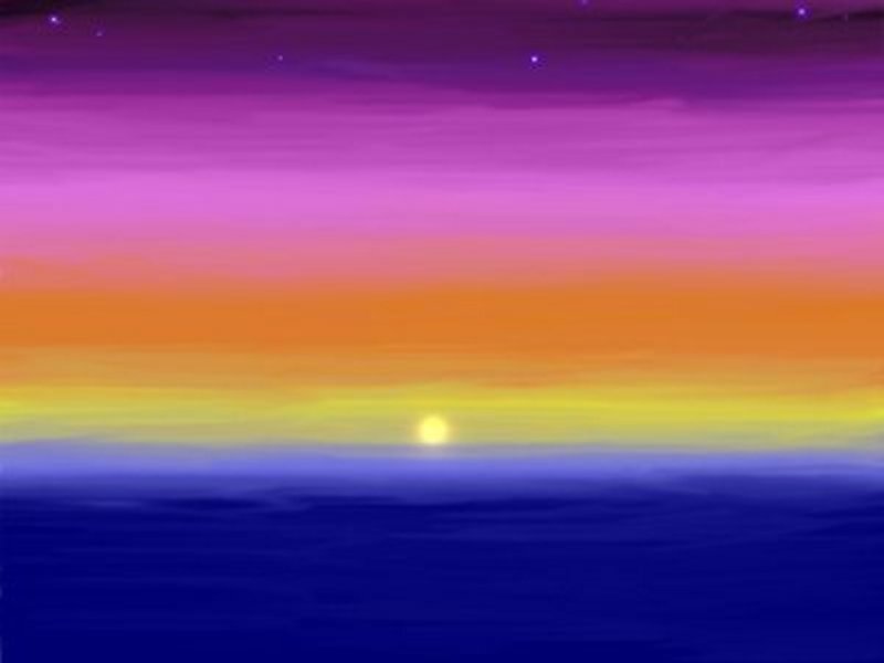 Sun over Ocean — Purple, Serene, Sunset, Digital Art, Stars