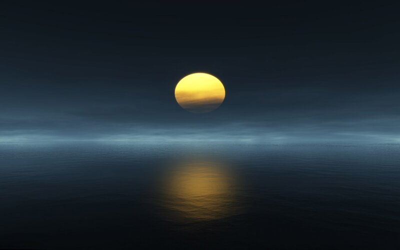Sun over Ocean — Yellow, Serene, Night