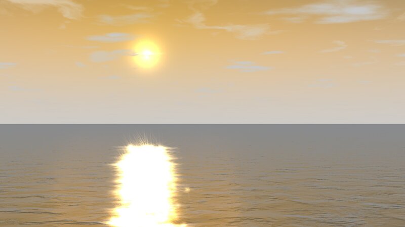 Sun over Ocean — Yellow, Serene, Sunset, 3d Render