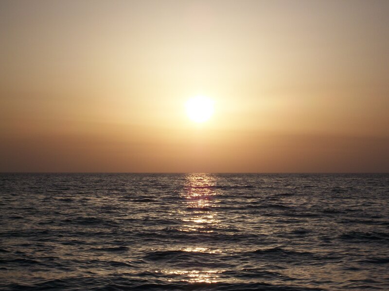 Sun over Ocean — Yellow, Serene, Sunset, Photograph, Sky, Orange
