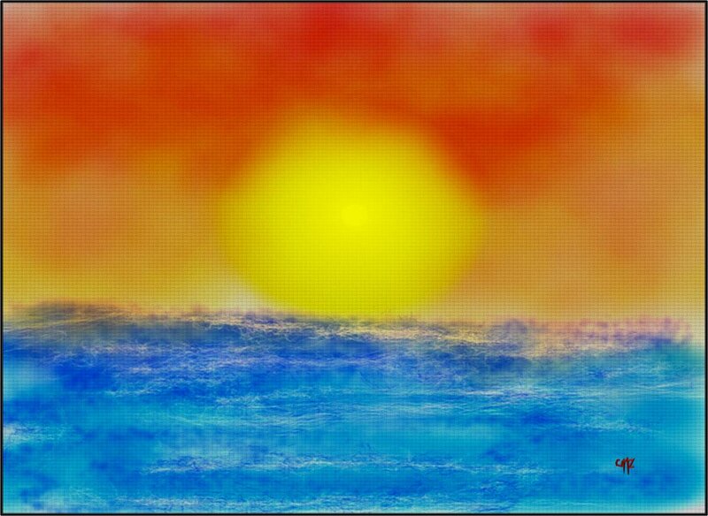 Sun over Ocean — Yellow, Serene, Sunset