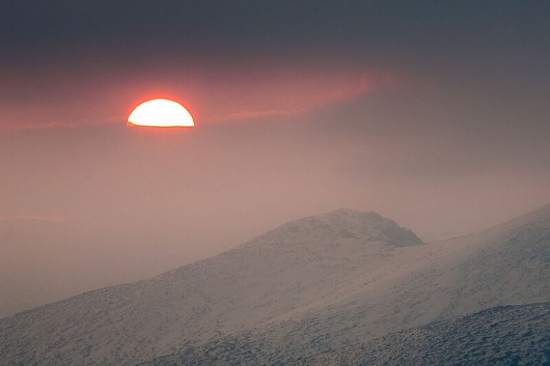 Sun over Snowy Mountain — Red