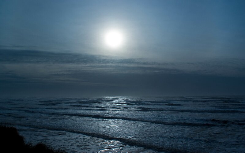 Sun over the ocean at dusk