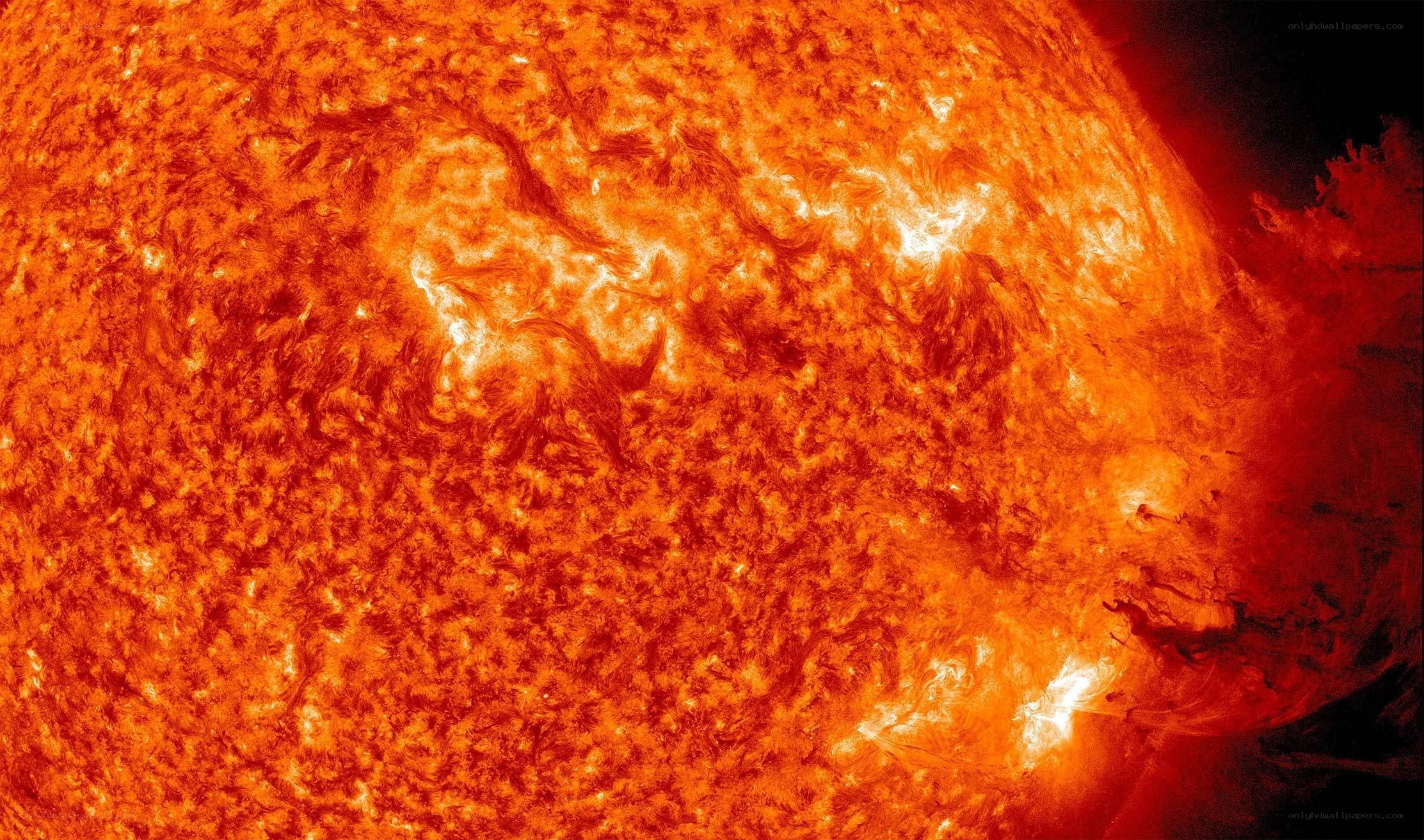Sun's surface with solar flares