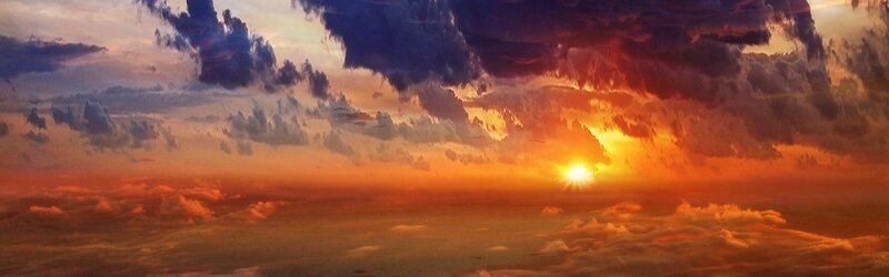 Sun Setting Behind Clouds — Orange, Dramatic, Sunset, Digital Art, Sky, Yellow, Purple