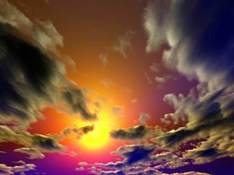 Sun Setting Behind Clouds — Orange, Dramatic, Sunset, Digital Art