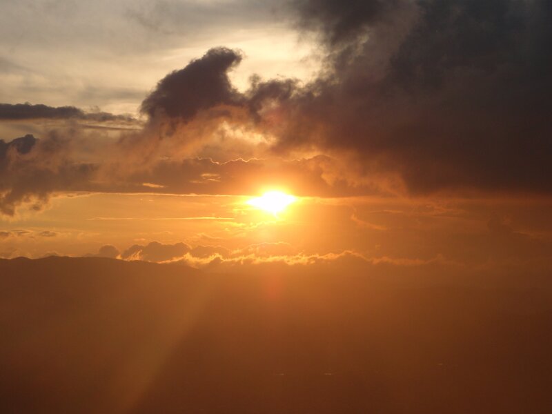 Sun Setting Behind Clouds — Orange, Dramatic, Sunset, Photograph, Mountains, Yellow, Brown