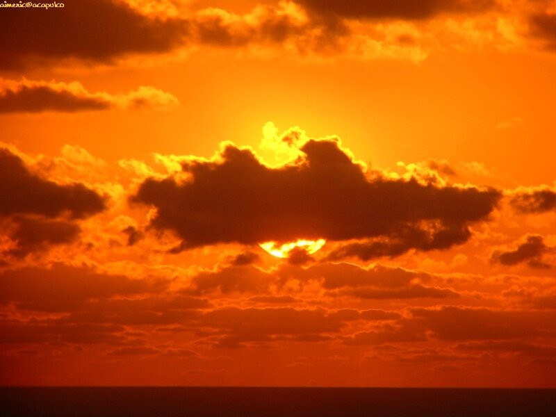 Sun Setting Behind Clouds — Orange, Dramatic, Sunset, Photograph, Ocean, Red
