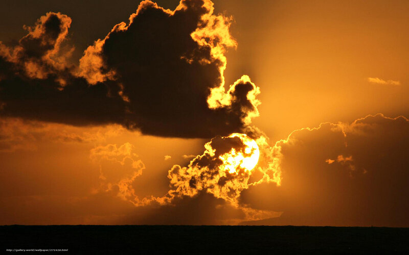 Sun Setting Behind Clouds — Orange, Dramatic, Sunset, Photograph, Ocean