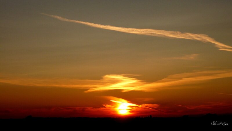 Sun Setting Behind Clouds — Orange, Dramatic, Sunset, Photograph, Sky, Horizon, Yellow