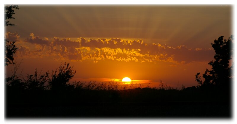 Sun Setting Behind Clouds — Orange, Dramatic, Sunset, Photograph, Trees