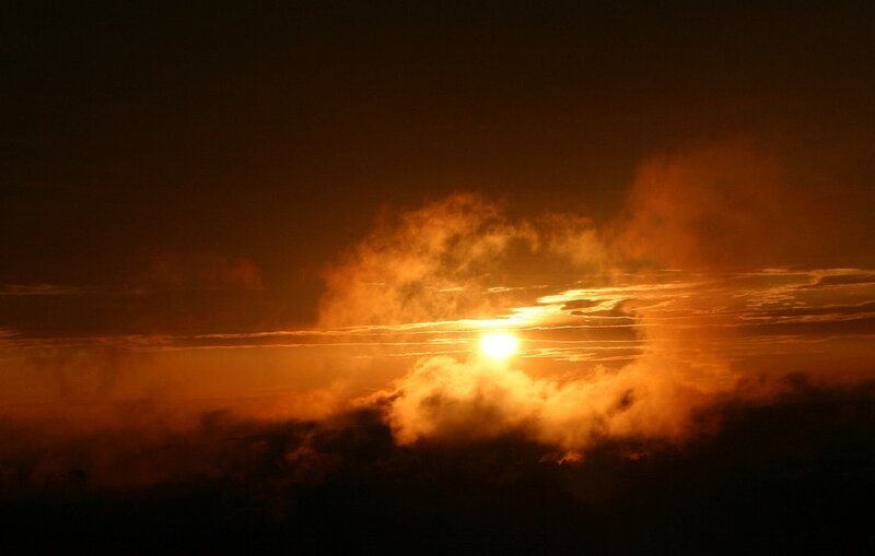 Sun Setting Behind Clouds — Orange, Sky