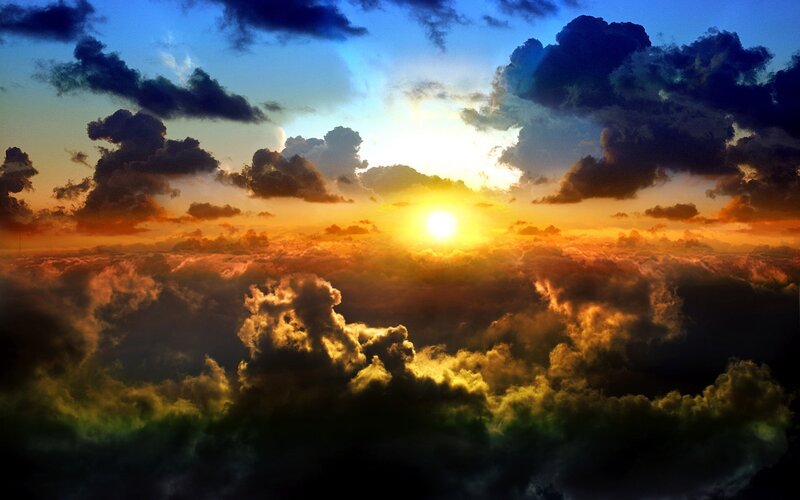Sun Setting Behind Clouds — Orange, Sunset
