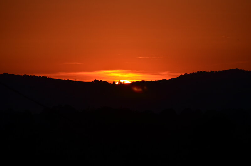 Sun Setting Behind Hills — Orange, Dramatic, Sunset, Photograph, Sky