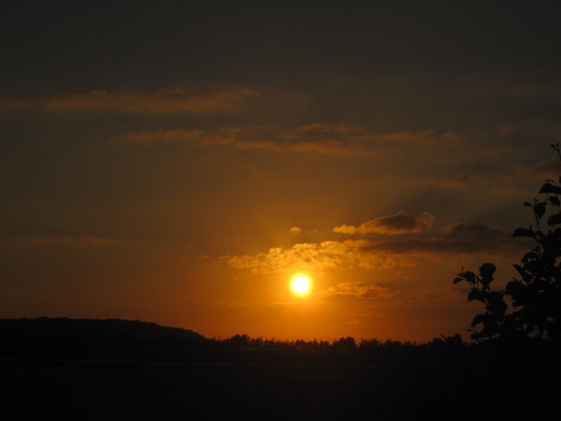 Sun Setting Behind Hills — Orange, Serene, Sunset, Photograph