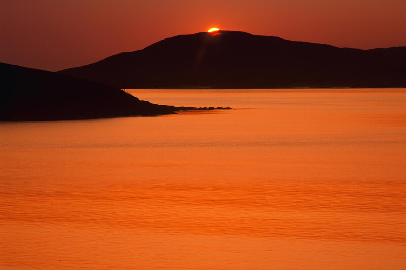 Sun Setting Behind Mountain — Orange, Serene