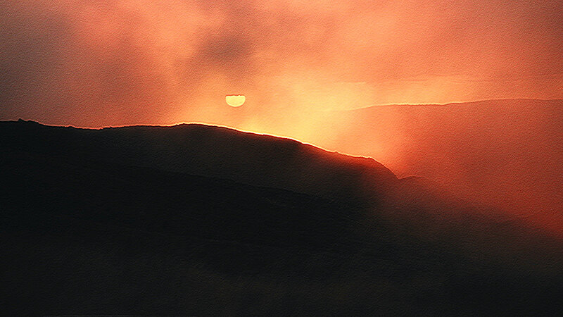 Sun Setting Behind Mountains — Orange, Dramatic