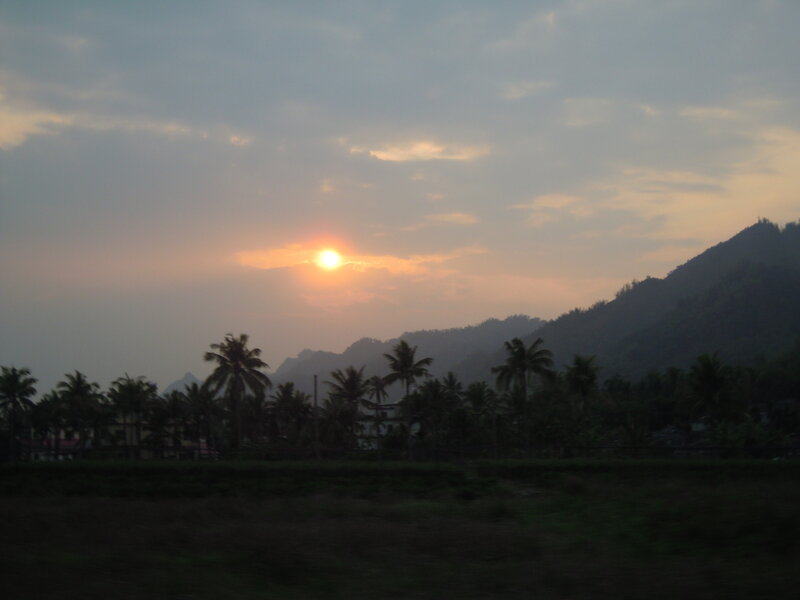 Sun Setting Behind Mountains — Orange, Serene, Sunset, Photograph