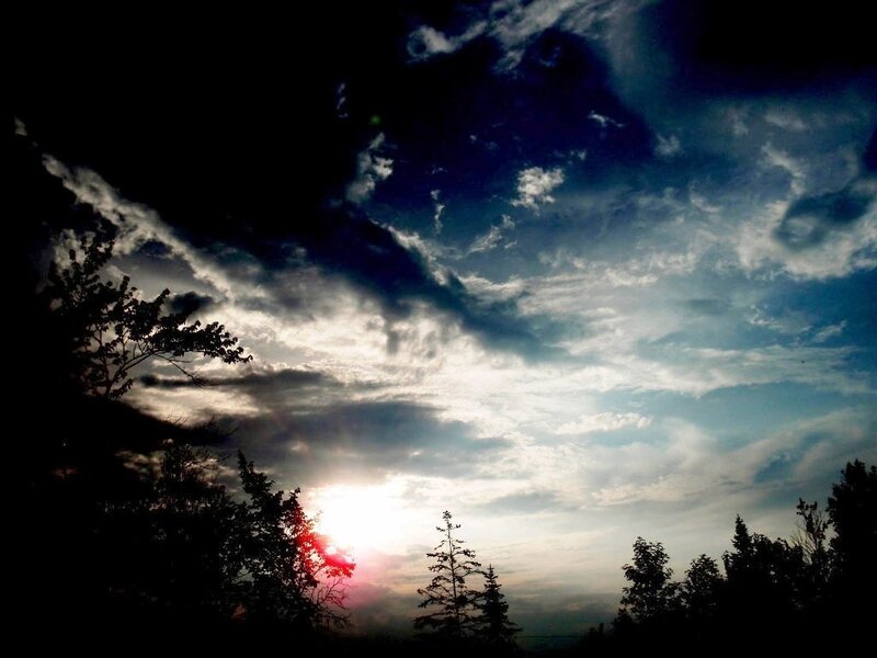 Sun Setting Behind Trees — Blue, Dramatic