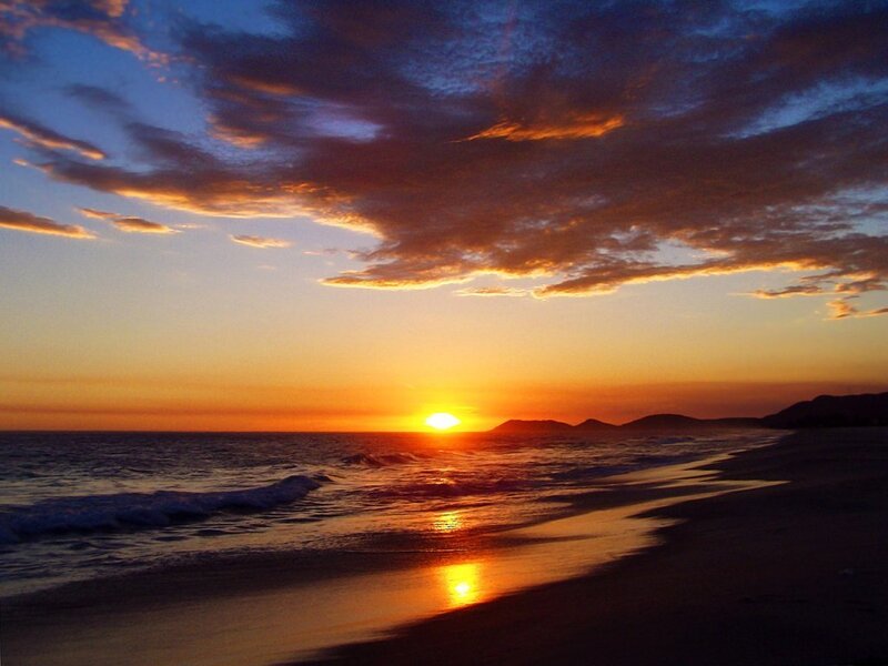 Sun Setting over Beach — Orange, Serene, Sunset