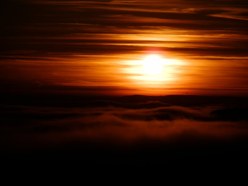Sun Setting over Clouds — Orange, Dramatic, Sunset, Photograph
