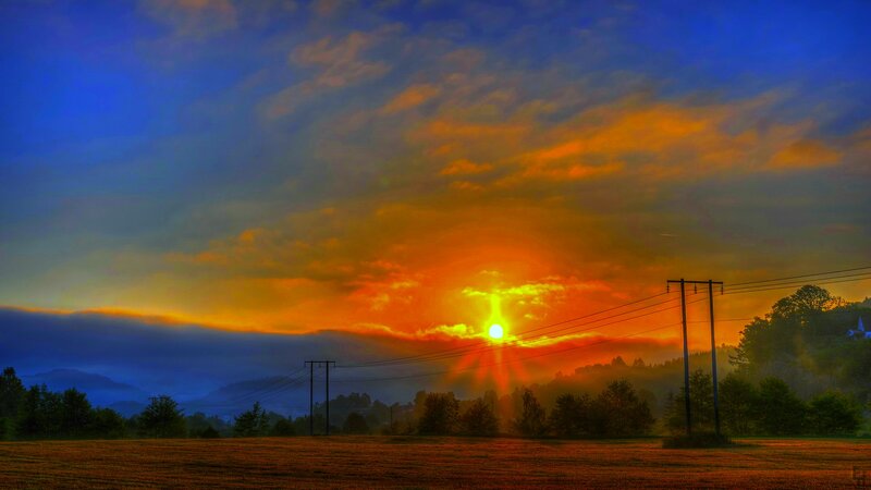 Sun Setting over Field — Orange, Dramatic