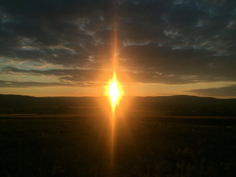 Sun Setting over Hills — Orange, Dramatic, Sunset, Photograph, Sky, Clouds