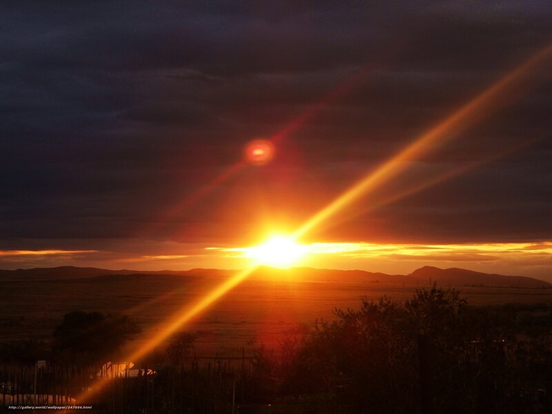 Sun Setting over Hills — Orange, Dramatic, Sunset, Photograph, Sky